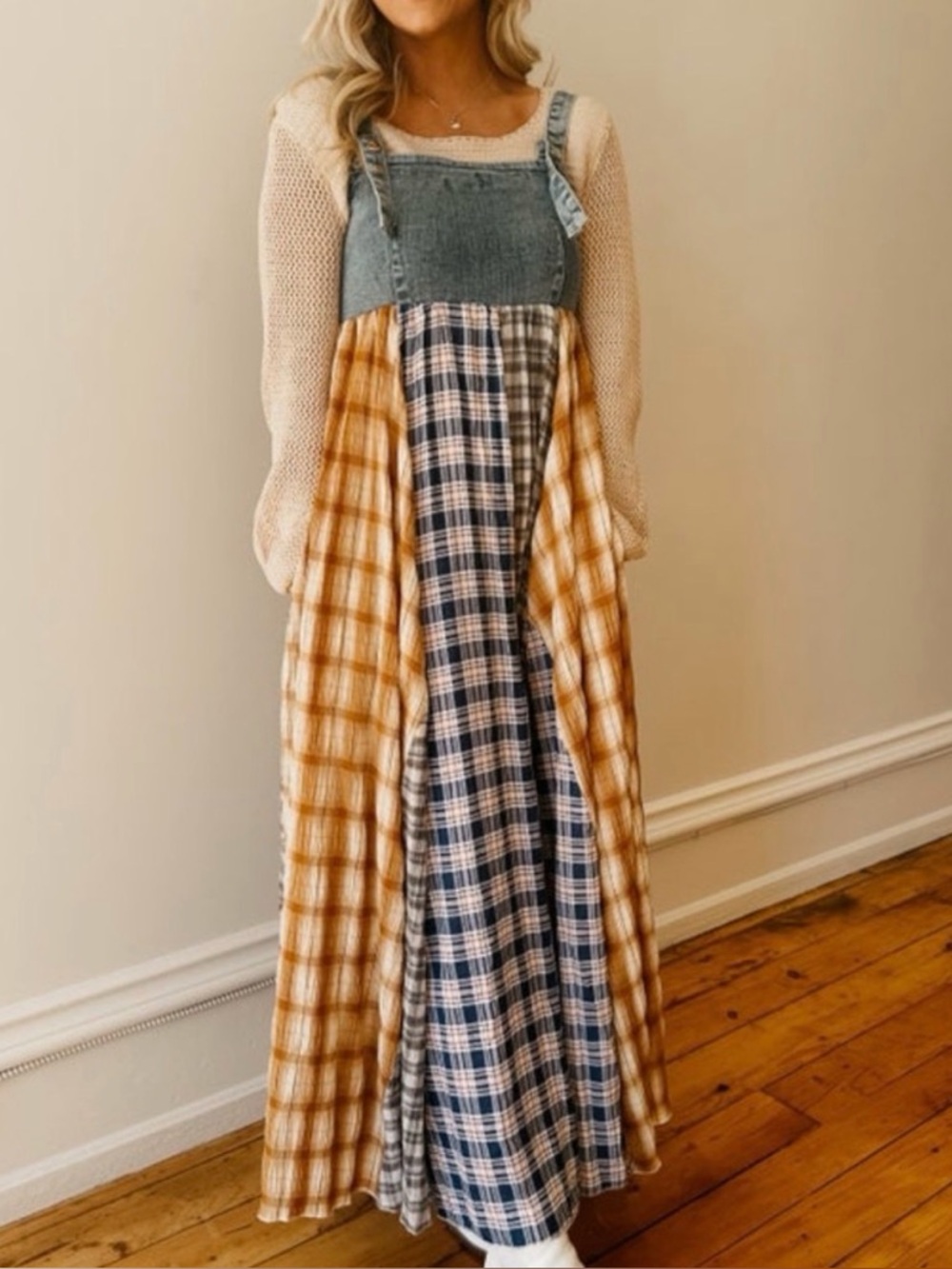 Denim Top Patchwork Maxi Dress